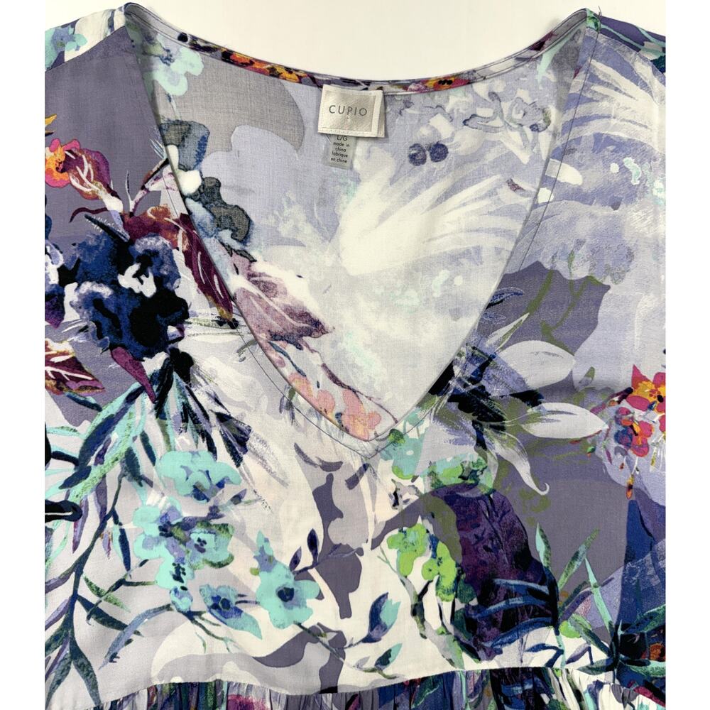Cupio floral tunic V-neckline tiered ruffle sleeves Sz L - Picture 4 of 12
